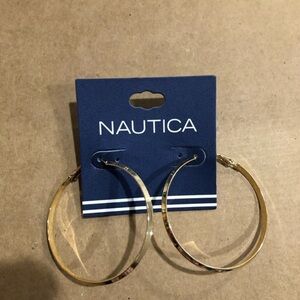 Nautica‎ gold tone circle angular hoop earrings new